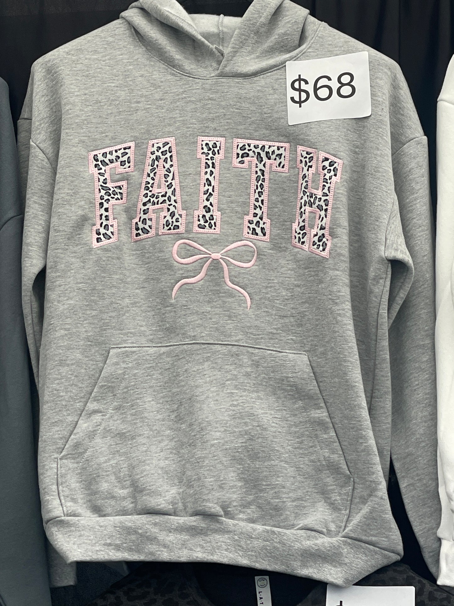 Faith Applique Hoodie - Gray Leopard