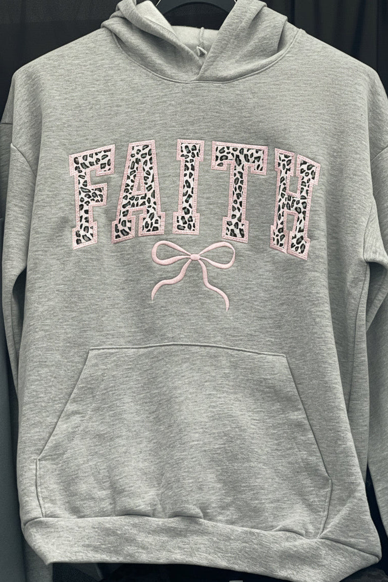 Faith Applique Hoodie - Gray Leopard