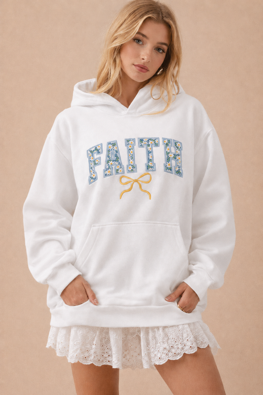 Faith Applique Hoodie - White Daisy