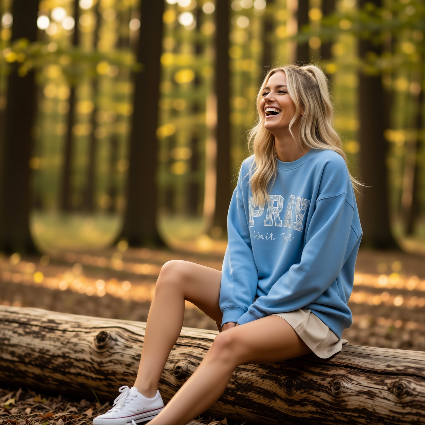 PRAY “Wait Trust” Appliquéd Crewneck Sweatshirt - Blue