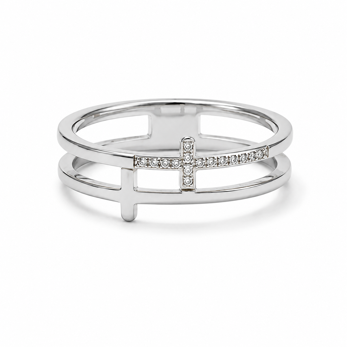 John 15:7 Pavé Double Cross Ring | Christian Scripture Ring