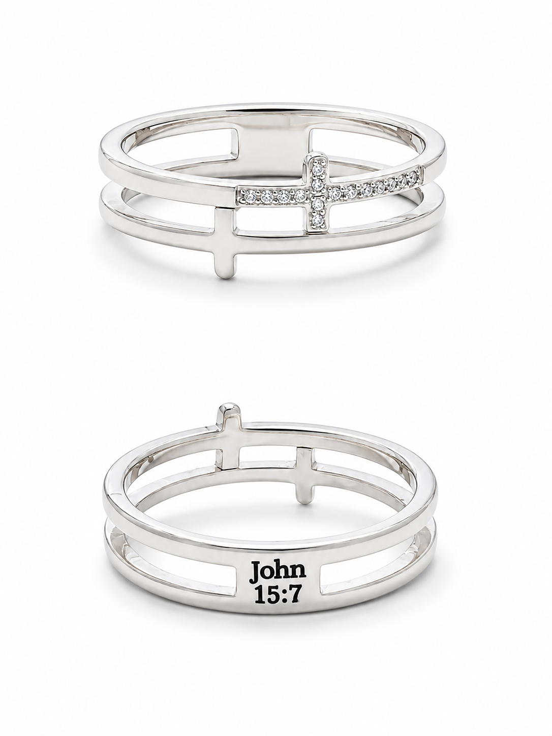 John 15:7 Pavé Double Cross Ring | Christian Scripture Ring
