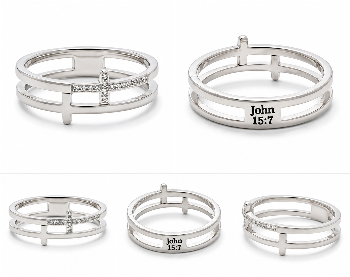 John 15:7 Pavé Double Cross Ring | Christian Scripture Ring