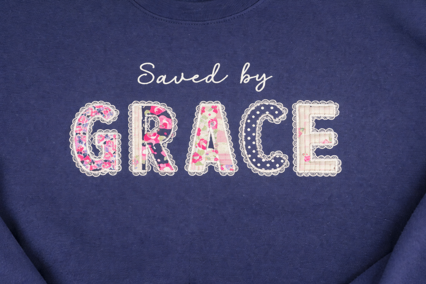 Saved by GRACE Appliquéd Crewneck Sweatshirt - Navy Blue