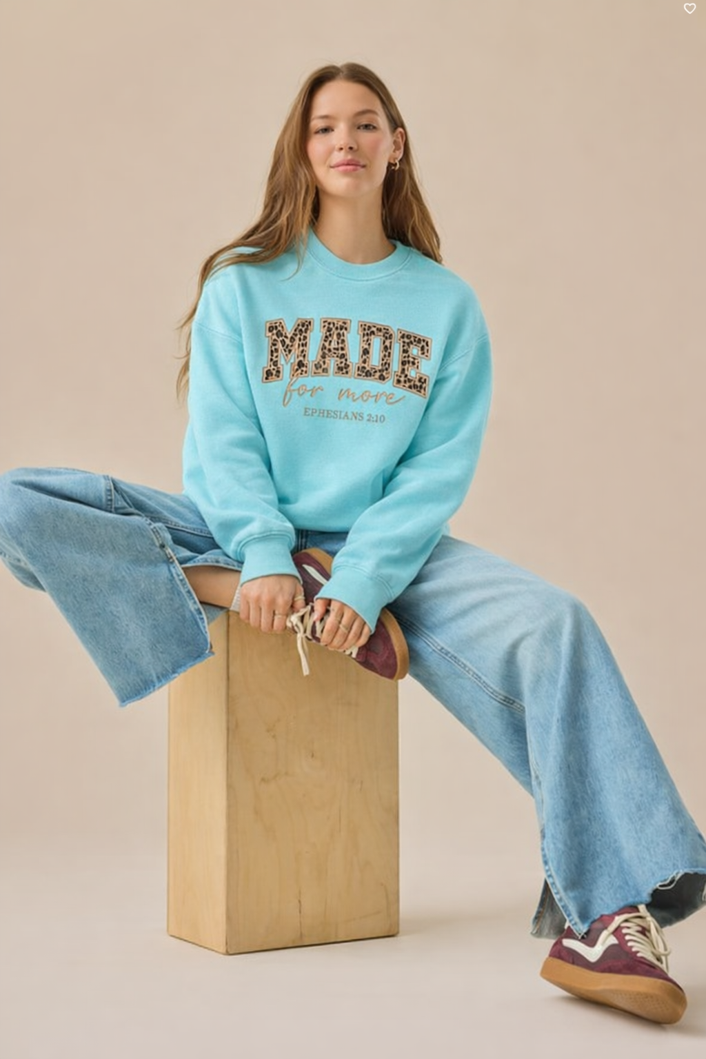MADE for More Ephesians 2:10 Embroidered Christian Crewneck Sweatshirt - Teal