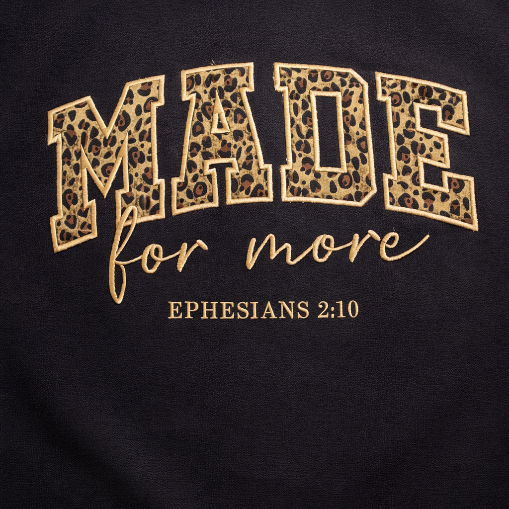 MADE for More Ephesians 2:10 Embroidered Christian Crewneck Sweatshirt - Black