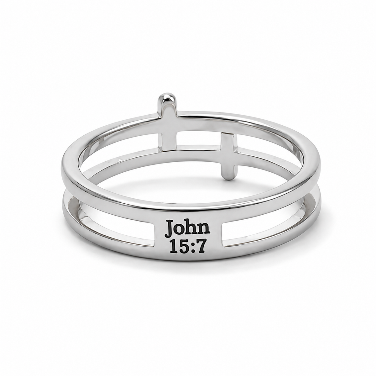 John 15:7 Pavé Double Cross Ring | Christian Scripture Ring