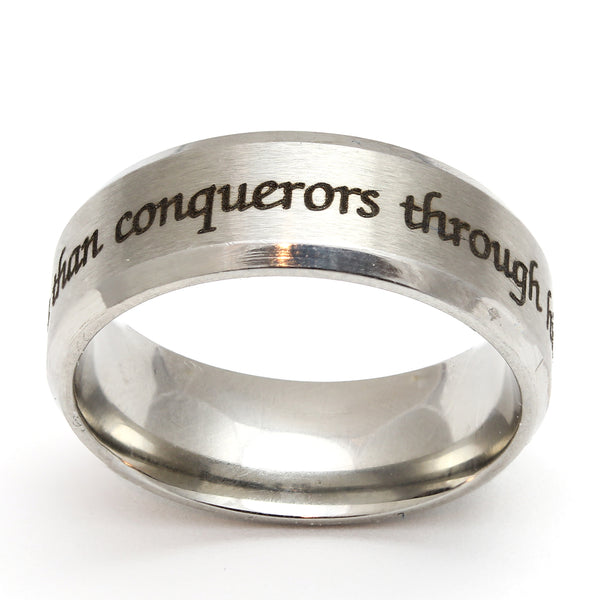 More than Conquerors Silver Beveled Ring
